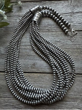 Load image into Gallery viewer, 4mm Multi 10 Strand 925 Sterling Silver Oxidized Pearls Bead Necklace 24 Inch