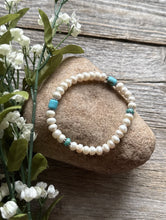 Load image into Gallery viewer, Freshwater Pearls Turquoise 6.5 Inch Stretch Elastic Stretchy Bead Bracelet Gift