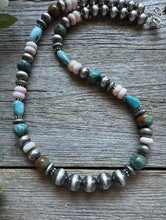 Load image into Gallery viewer, Southwestern Sterling Silver Pink Conch Turquoise Bead Necklace. 18 Inch Gift