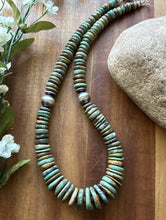 Load image into Gallery viewer, Sterling Silver Graduated Green Turquoise Bead Necklace. 18 inch