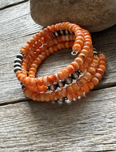 Load image into Gallery viewer, Sterling Silver Orange Spiny Oyster Pearls Bead Wrap Spiral Bracelet Free Size