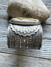 Load image into Gallery viewer, Sunshine Reeves Sterling Silver Green Royston Turquoise Cuff Bracelet. Navajo