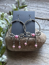 Load image into Gallery viewer, Sterling Silver Bow Pink Conch Pearls Hoop Bead Earrings 3.5 Inch