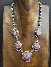 Load image into Gallery viewer, Navajo Sterling Silver  Purple Spiny Oyster Lariat Pearls Bead Heart Necklace RY