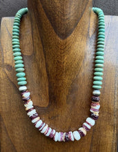 Load image into Gallery viewer, Sterling Silver Green Turquoise Purple Spiny Oyster Bead Necklace. 19 Inch