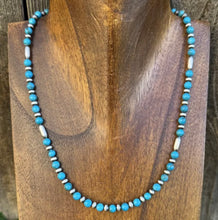 Load image into Gallery viewer, Sterling Silver Blue Turquoise W Pearls Bead Necklace. 16 inch