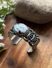 Load image into Gallery viewer, Tsosie White TO Sterling Silver White Buffalo Turquoise Cuff Bracelet Navajo