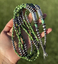 Load image into Gallery viewer, Sterling Silver Pearls Sonoran Gold Turquoise Nuggets Bead Necklace 30 Inch