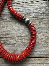Load image into Gallery viewer, Southwestern Sterling Silver Graduated Bamboo Red Coral Bead Necklace 18 inch