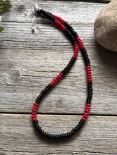 Load image into Gallery viewer, Sterling Silver Black Onyx W Red Coral Bead Necklace. 18 Inch