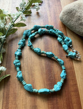 Load image into Gallery viewer, Sterling Silver Blue Turquoise Nuggets W Pearls Bead Necklace. 24 inch