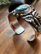 Load image into Gallery viewer, Rick Werito Sonoran Rose Turquoise Sterling Silver Stamped Cuff Bracelet. Navajo