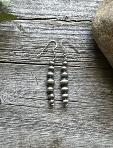 Southwestern 925 Sterling Silver Graduated Pearls Bead Earrings 5mm 8mm. 2.5"