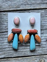Load image into Gallery viewer, Navajo 925 Sterling Silver Multi Stone Cluster Earrings Marcella James