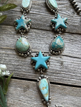 Load image into Gallery viewer, Navajo Sterling Silver Star Blue Green Turquoise Lariat Y Bead Necklace KY