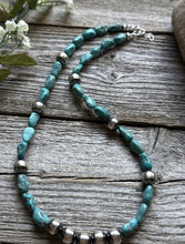 Load image into Gallery viewer, Sterling Silver Blue Turquoise W Pearls Bead Necklace 18 inch