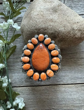 Load image into Gallery viewer, Navajo Sterling Silver Orange Spiny Oyster Cluster Cuff Bracelet KY