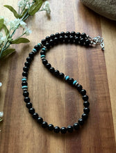 Load image into Gallery viewer, Sterling Silver Black Onyx Turquoise Bead Necklace. 18 Inch Gift