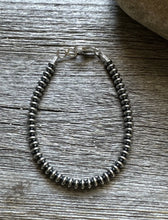 Load image into Gallery viewer, Flat Saucer 4mm 7.5 Inch 925 Sterling Silver Pearls Bead Bracelet. Southwestern