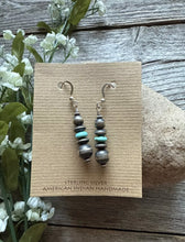 Load image into Gallery viewer, Sterling Silver Blue Turquoise W Pearls Bead Drop Earrings. 1.75 Inch