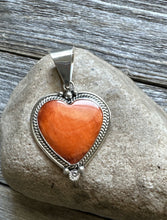 Load image into Gallery viewer, Native American Sterling Silver Orange Spiny Oyster Heart Pendant C Charley