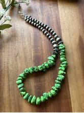 Load image into Gallery viewer, Sterling Silver Green Turquoise Pearls Bead Necklace. 18 inch. Gift