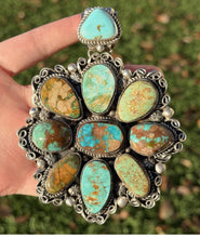 Load image into Gallery viewer, Navajo Sterling Silver Blue Green Royston Turquoise Cluster Handmade Pendant CY
