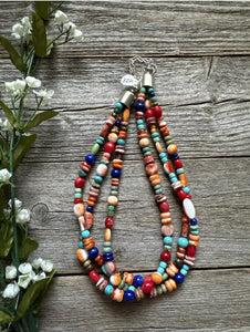 Sterling Silver Multi Strand Multi Stone Bead Necklace. 16 inch