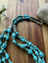 Load image into Gallery viewer, Sterling Silver Multi Strand Turquoise Nuggets Bead Necklace. 28 inch. Gift
