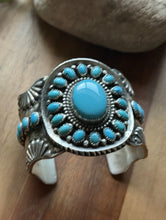 Load image into Gallery viewer, Navajo Native Sterling Silver Blue Turquoise Cluster Cuff Bracelet Signed Gift
