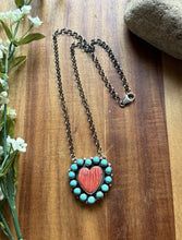 Load image into Gallery viewer, Navajo Sterling Silver Spiny Oyster Heart Turquoise Cluster Chain Necklace CY