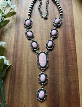Load image into Gallery viewer, Navajo Handmade Sterling Silver Pink Conch Lariat Pearls Chain Bead Necklace E