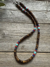 Load image into Gallery viewer, Southwestern Multi Stone Sterling Silver Tigers Eye Bead Necklace 18 inch