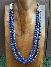 Load image into Gallery viewer, Sterling Silver Multi Strand Stone Lapis Pearls Bead Necklace 24 inch