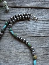 Load image into Gallery viewer, Sterling Silver Blue Green Turquoise W Pearls Round Bead Necklace 18 inch Gift