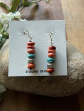 Load image into Gallery viewer, Sterling Silver Orange Red Spiny Oyster Bead Drop Earrings. 1.75 Inch