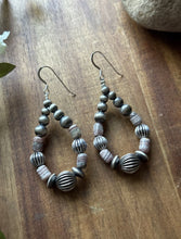 Load image into Gallery viewer, Pink Rhodochrosite Sterling Silver Pearls Bead Earrings 2.75 Inch