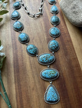 Load image into Gallery viewer, Spiderweb Kingman Turquoise Sterling Silver Navajo Chain Lariat Bead Necklace E