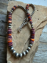 Load image into Gallery viewer, Sterling silver purple orange spiny oyster necklace 22 inch