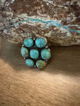 Load image into Gallery viewer, Navajo sterling silver turquoise cluster ring adjustable