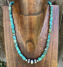 Load image into Gallery viewer, Southwestern 925 Sterling Silver Turquoise Nuggets Pearls Bead Necklace. 18 inch