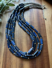 Load image into Gallery viewer, Sterling Silver Multi Strand Lapis W Pearls Bead Necklace. 24 inch