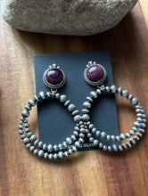 Load image into Gallery viewer, Navajo Sterling Silver Purple Spiny Oyster Pearl Double Loop Earrings Etta E