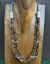 Load image into Gallery viewer, Sterling Silver Multi Strand Stone Tigers Eye Pearls Bead Necklace 24 Inch RD
