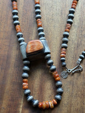 Load image into Gallery viewer, Native American Sterling Silver Spiny Oyster Pearls Jackla Bead Necklace