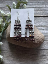 Load image into Gallery viewer, Sterling Silver Purple Spiny Oyster W Pearls Rosary Bead Dangle Earrings. 3 Inch