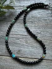 Load image into Gallery viewer, Sterling Silver Black Onyx Turquoise Bead Necklace. 18 Inch Gift