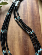 Load image into Gallery viewer, Sterling Silver Multi Strand Black Onyx Turquoise Pearls Bead Necklace. 26 Inch