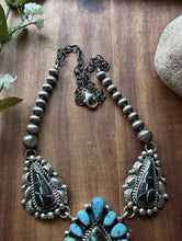 Load image into Gallery viewer, Navajo Sterling Silver Black Jack Kingman Turquoise Lariat Pearls Chain Necklace