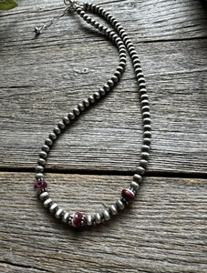 Sterling Silver 4mm Pearls Purple Spiny Oyster Bead Necklace Choker 14 inch